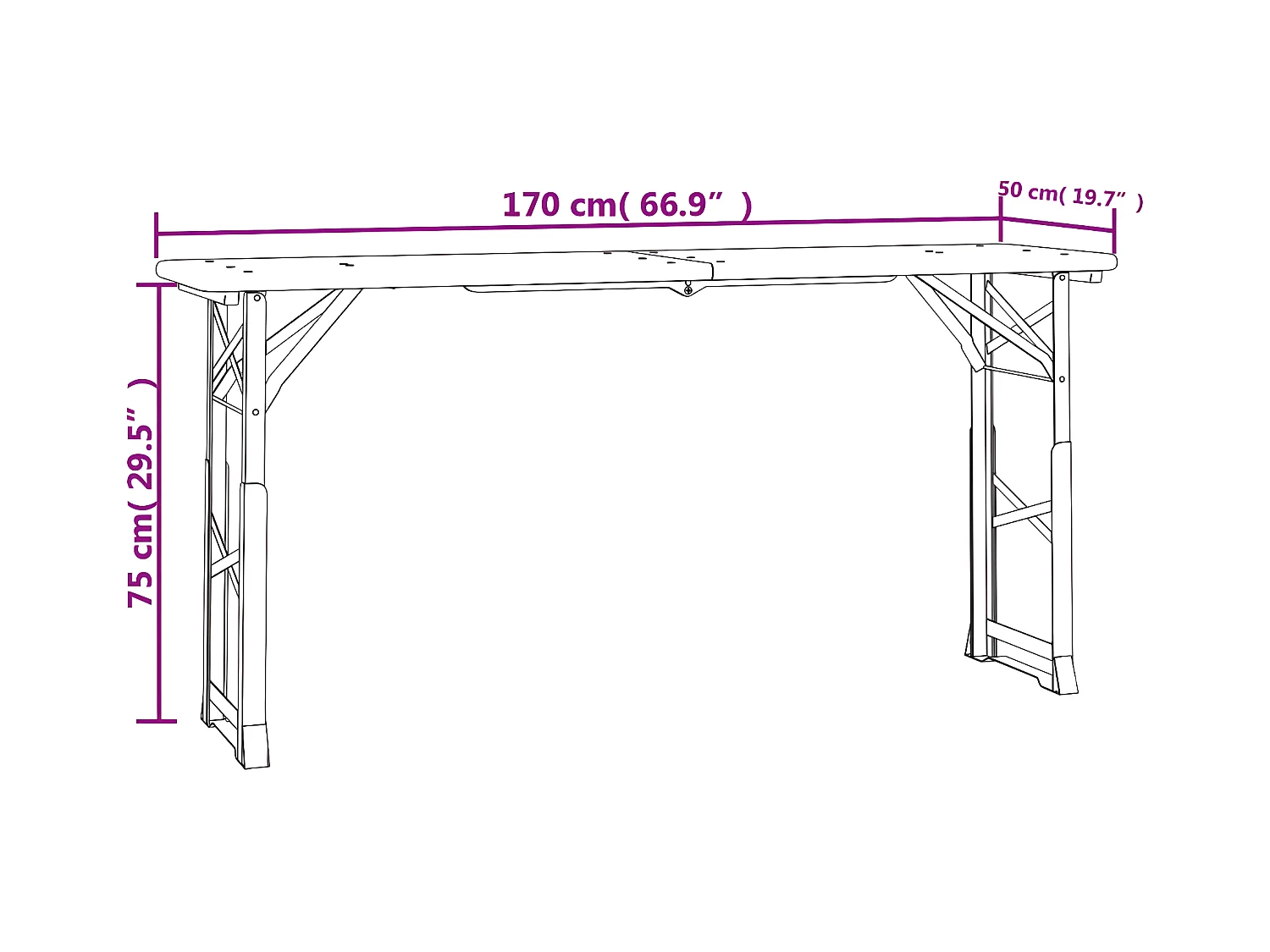 Garden Furniture -  Table à bière pliable 170x50x75/105 cm bois massif de sapin