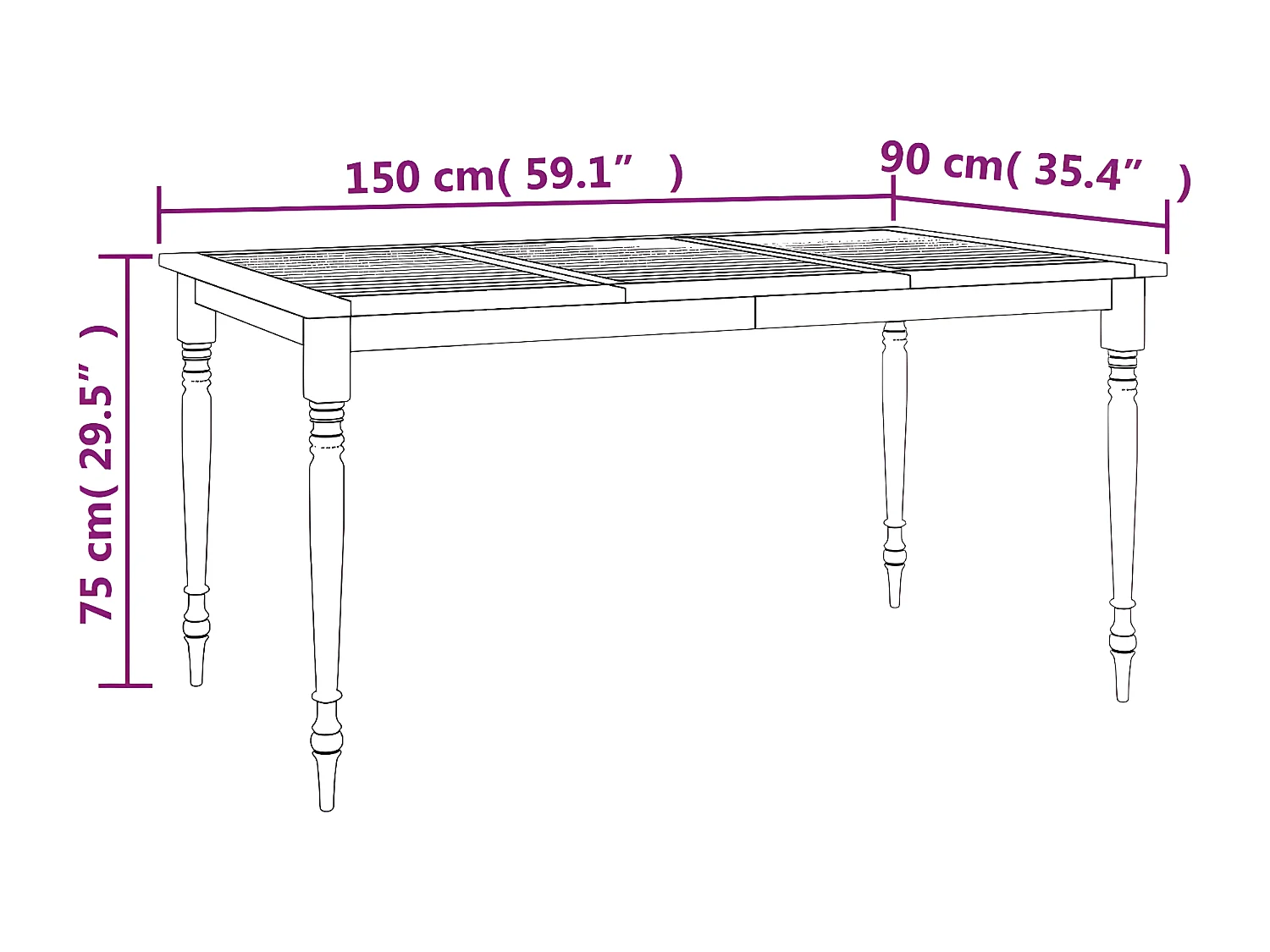 Harion  Mesa Batavia madera maciza de teca 150x90x75 cm
