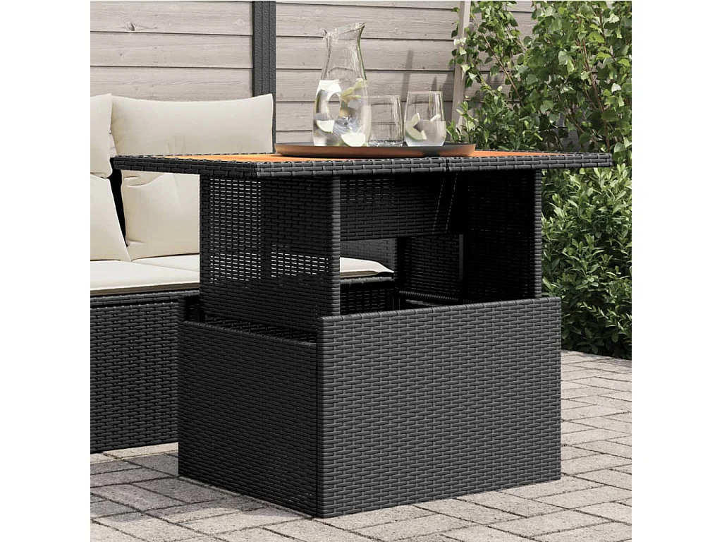 Pyr  Gartentisch Schwarz 100x55x73 cm Poly Rattan und Akazienholz
