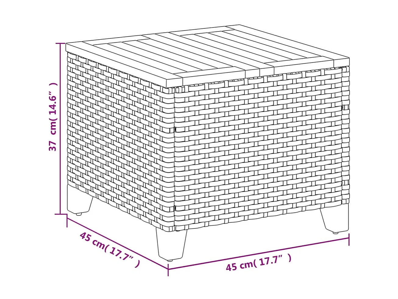 Janira  Gartentisch Schwarz 45x45x37 cm Poly Rattan Akazienholz