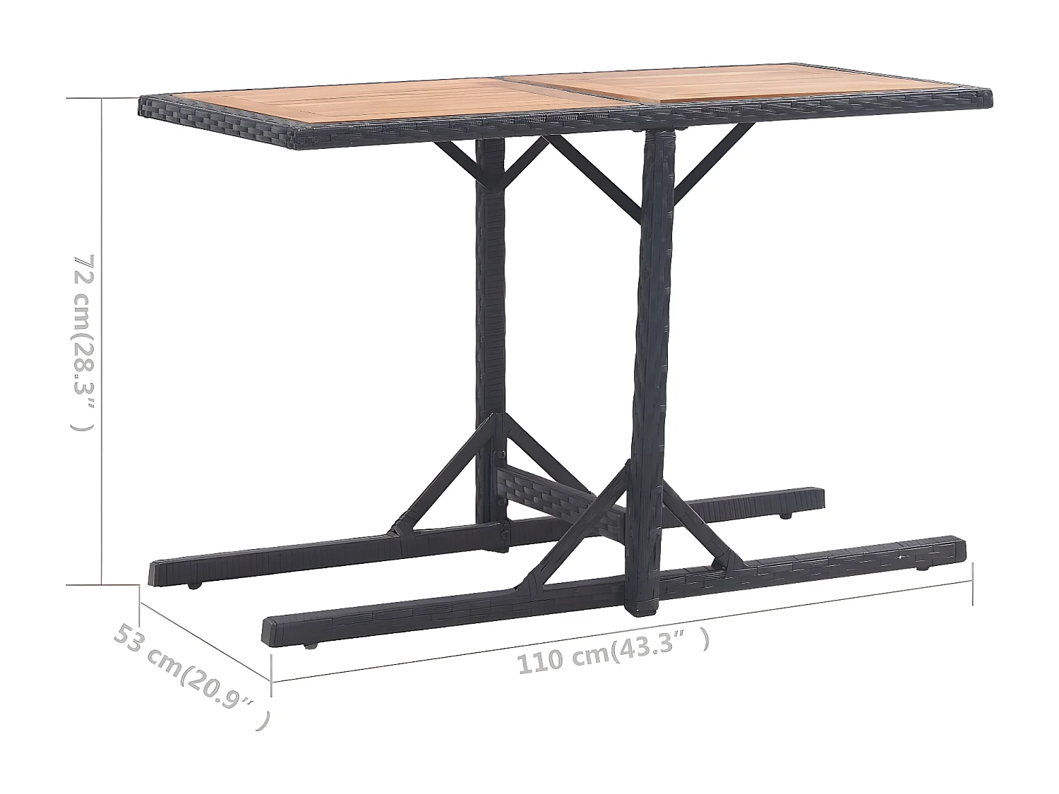Drumsna  Tuintafel massief acaciahout en poly rattan zwart