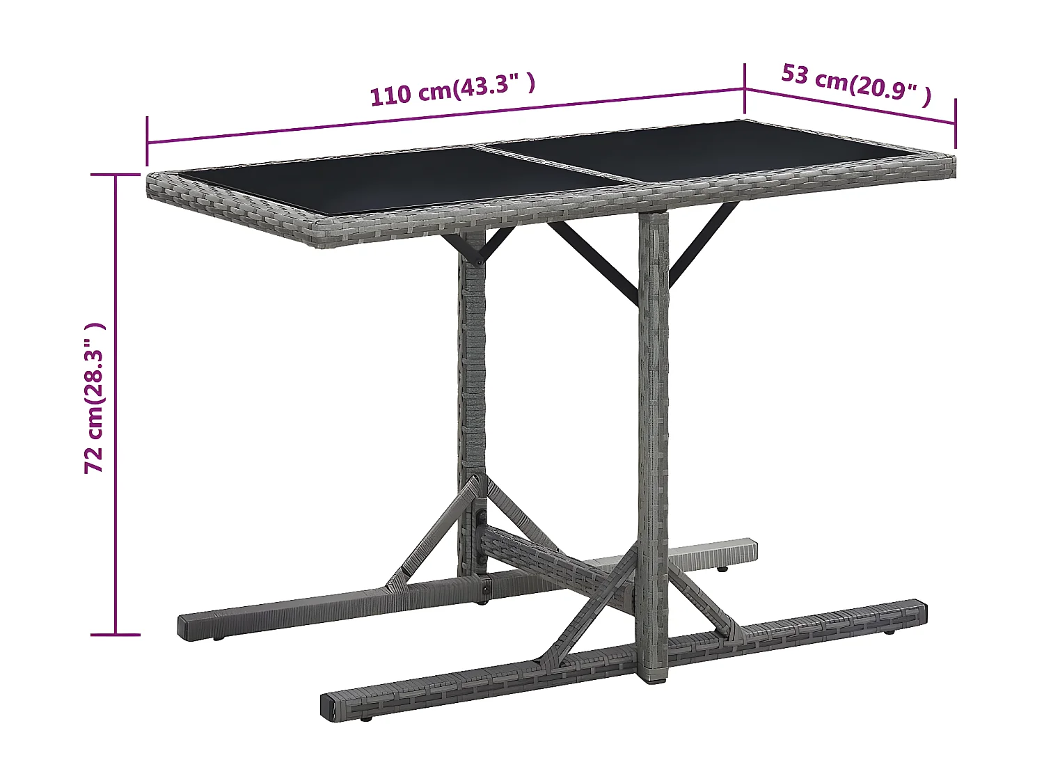 Drumsna  Gartentisch Anthrazit 110x53x72 cm Glas und Poly Rattan