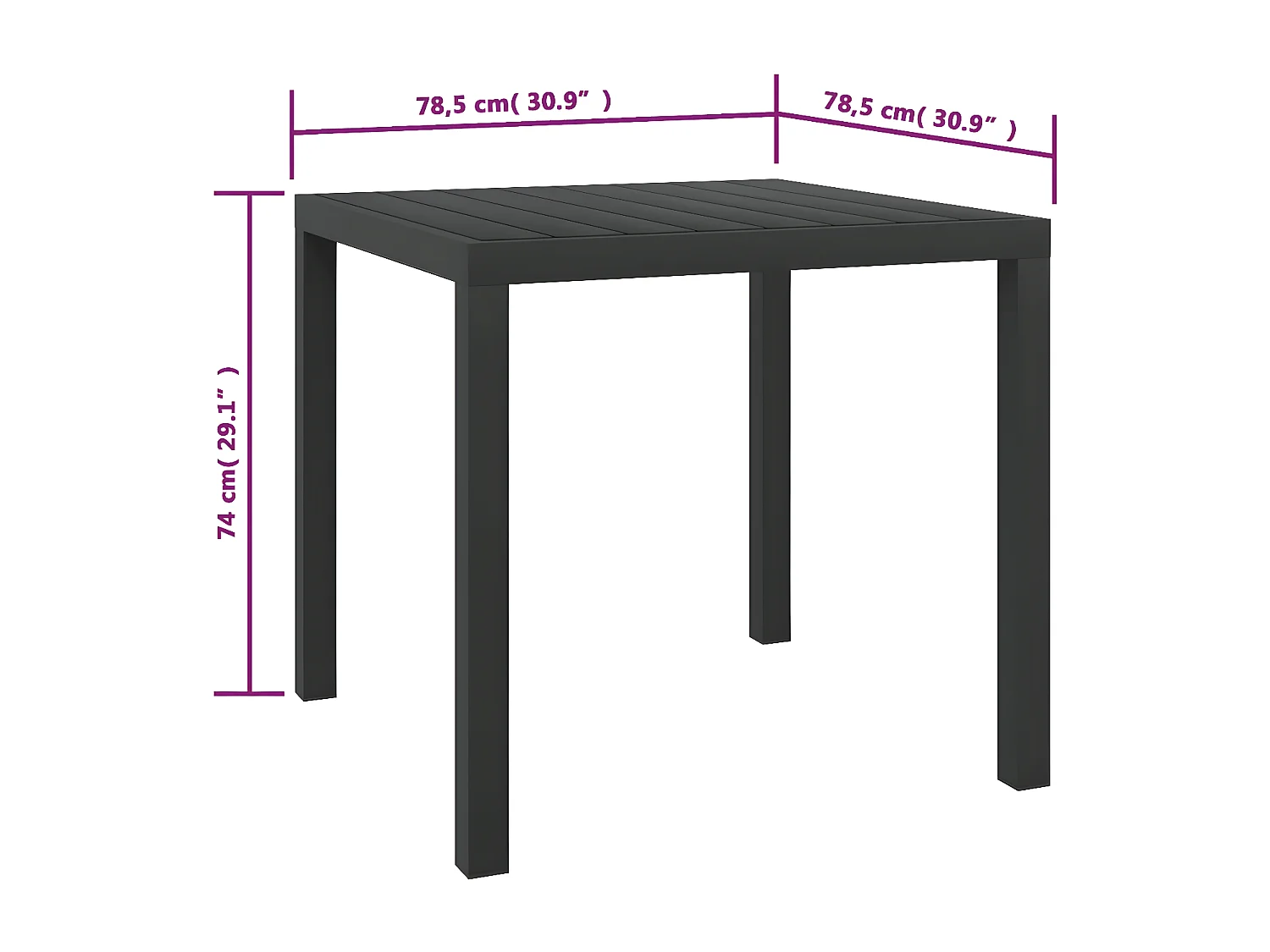 Marie-Rose  Table de jardin Noir 80 x 80 x 74 cm Aluminium et WPC