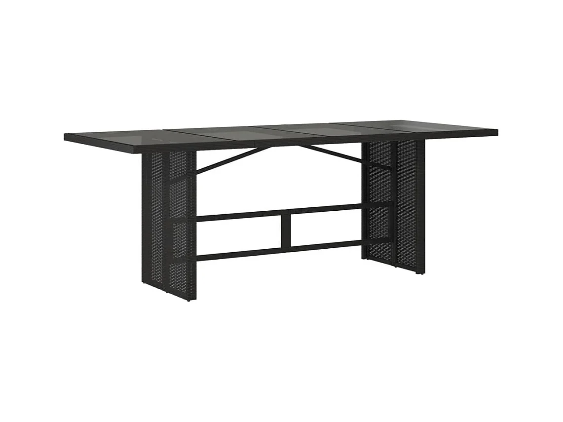 Ozgur  Tuintafel met glazen blad 190x80x75 cm poly rattan zwart