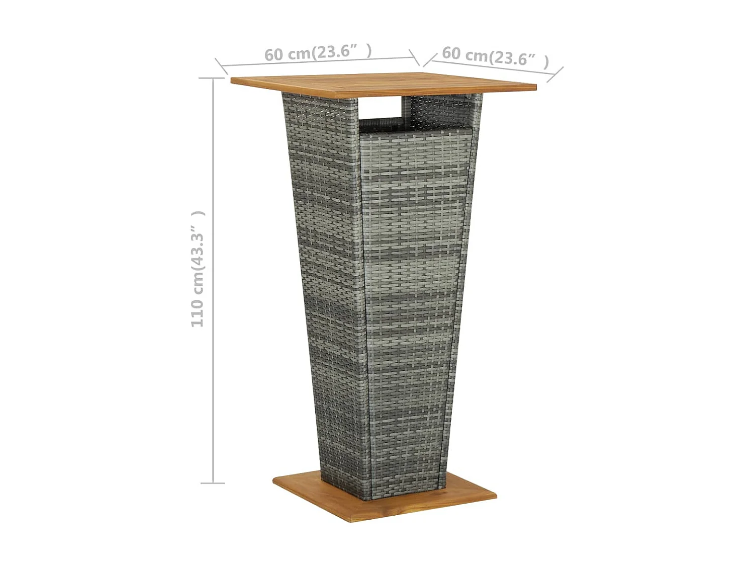 Pia  Table de bar Gris 60x60x110 cm Résine tressée et bois d'acacia