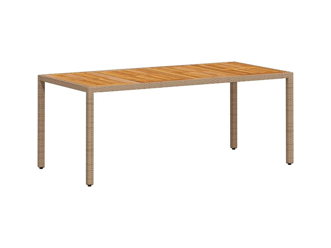 Berrin  Table de jardin beige 190x90x75 cm résine tressée bois d'acacia
