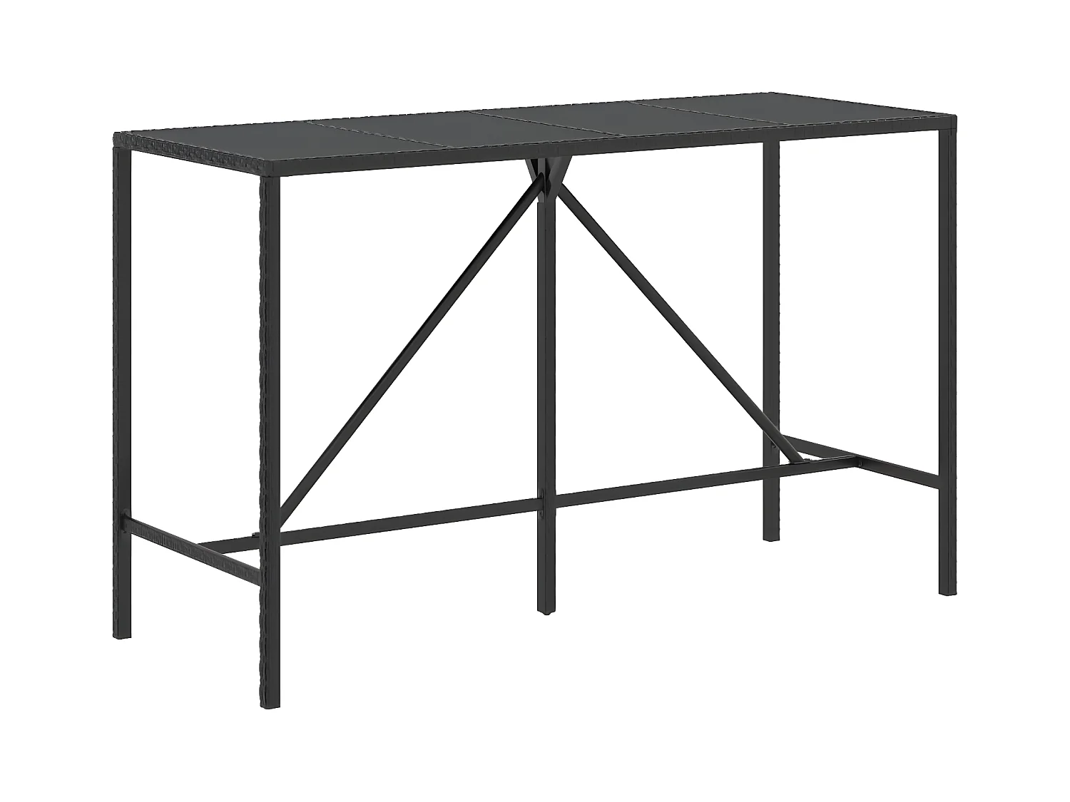 Village Green-Green Ridge  Table de bar et dessus en verre noir 180x70x110 cm poly rotin