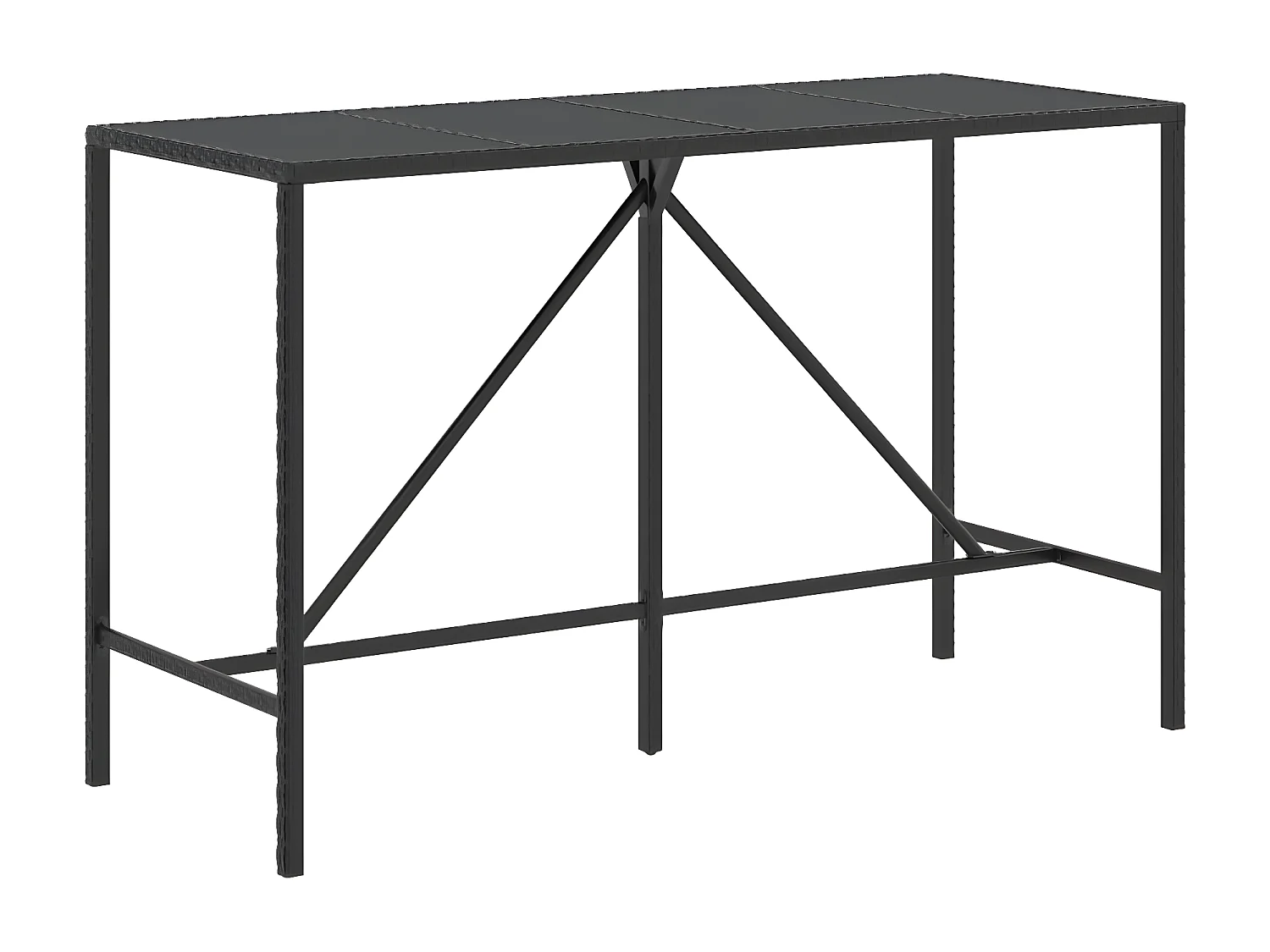 Village Green-Green Ridge  Table de bar et dessus en verre noir 180x70x110 cm poly rotin