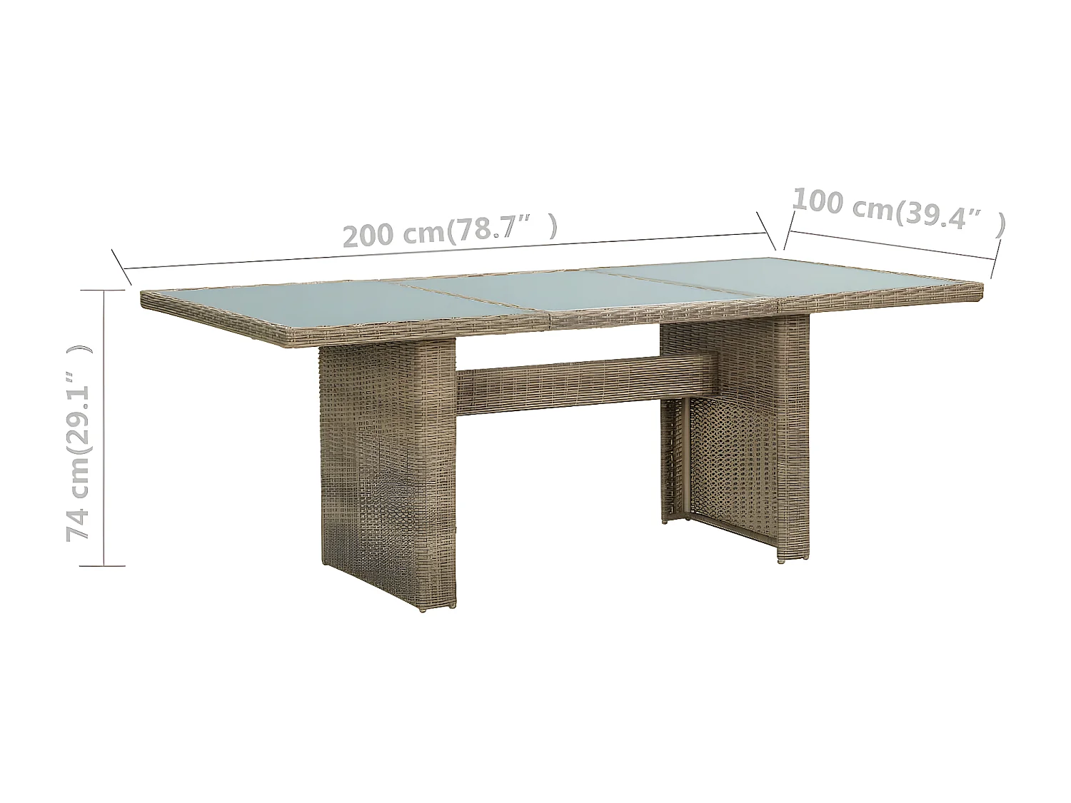 Christina  Tuintafel 200x100x74 cm glas en poly rattan bruin