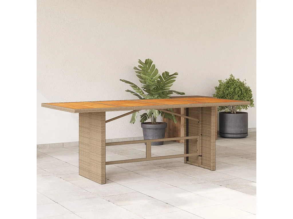 Cavan Lower  Mesa de jardín superficie de madera ratán PE beige 190x80x74 cm