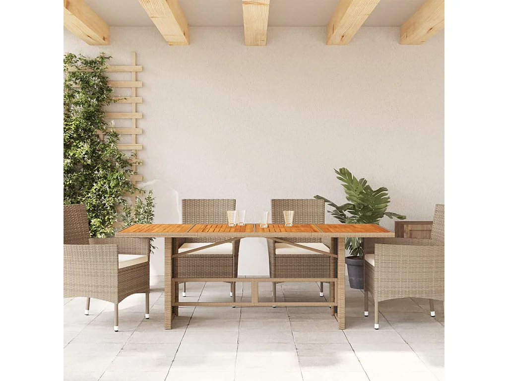 Cavan Lower  Mesa de jardín superficie de madera ratán PE beige 190x80x74 cm