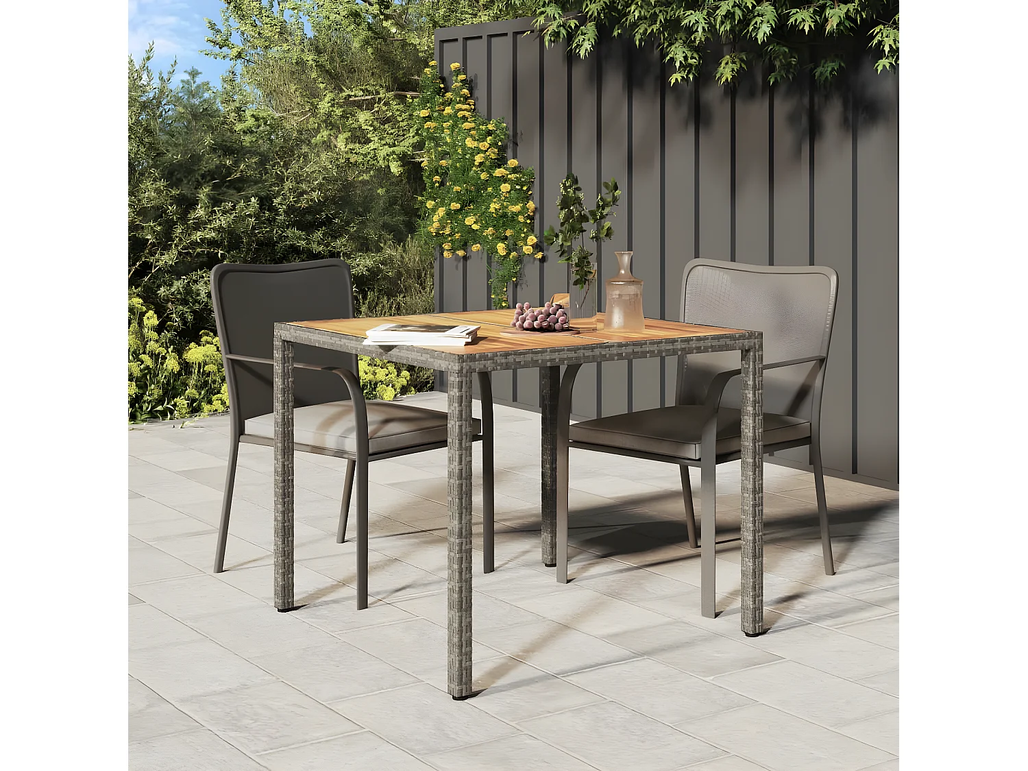 Prolenta Premium -  Table de jardin 90x90x75cm Résine tressée et bois d'acacia Gris