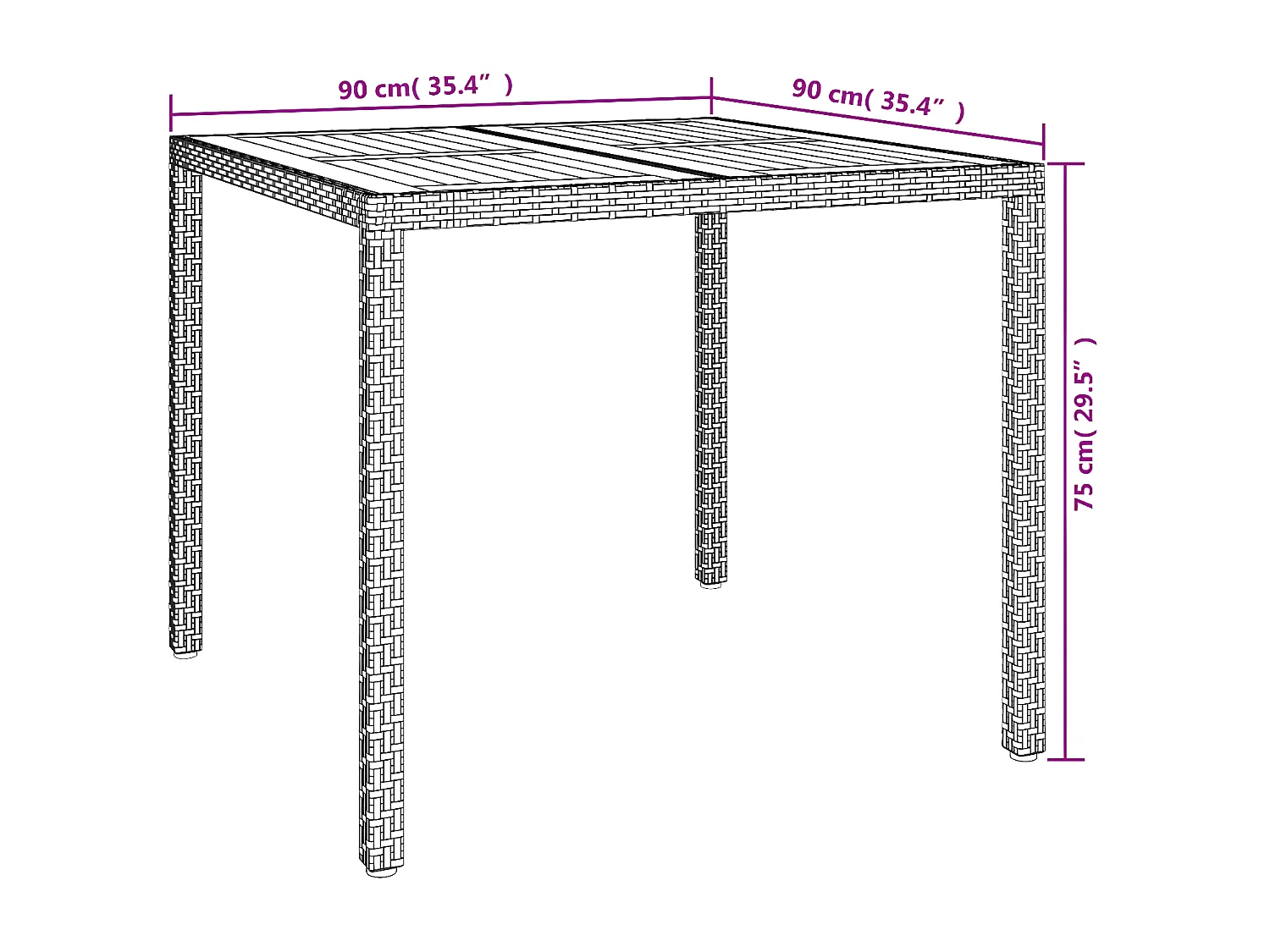 Prolenta Premium -  Table de jardin 90x90x75cm Résine tressée et bois d'acacia Gris