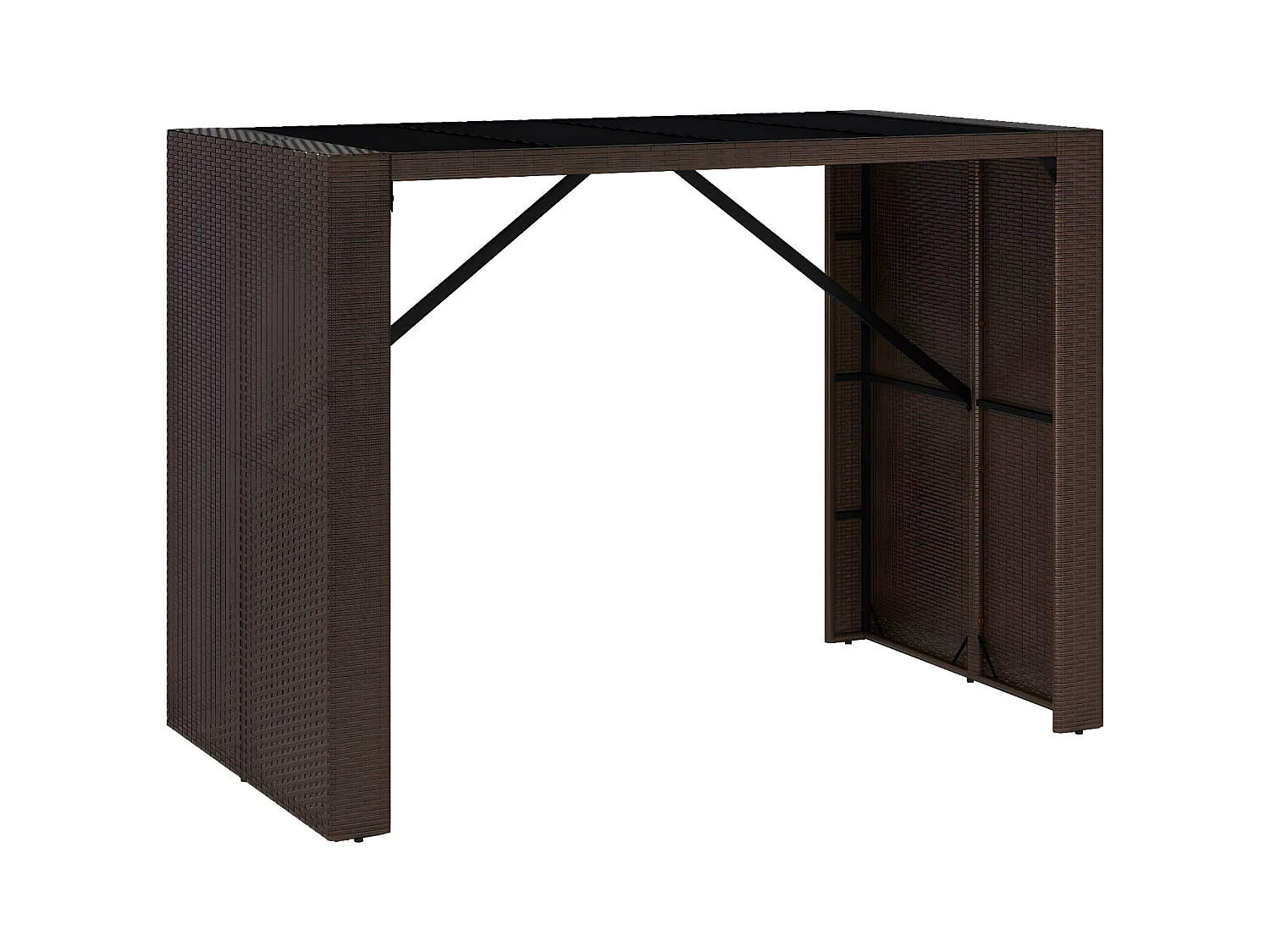 Lou  Table de bar et dessus en verre marron 145x80x110 cm poly rotin