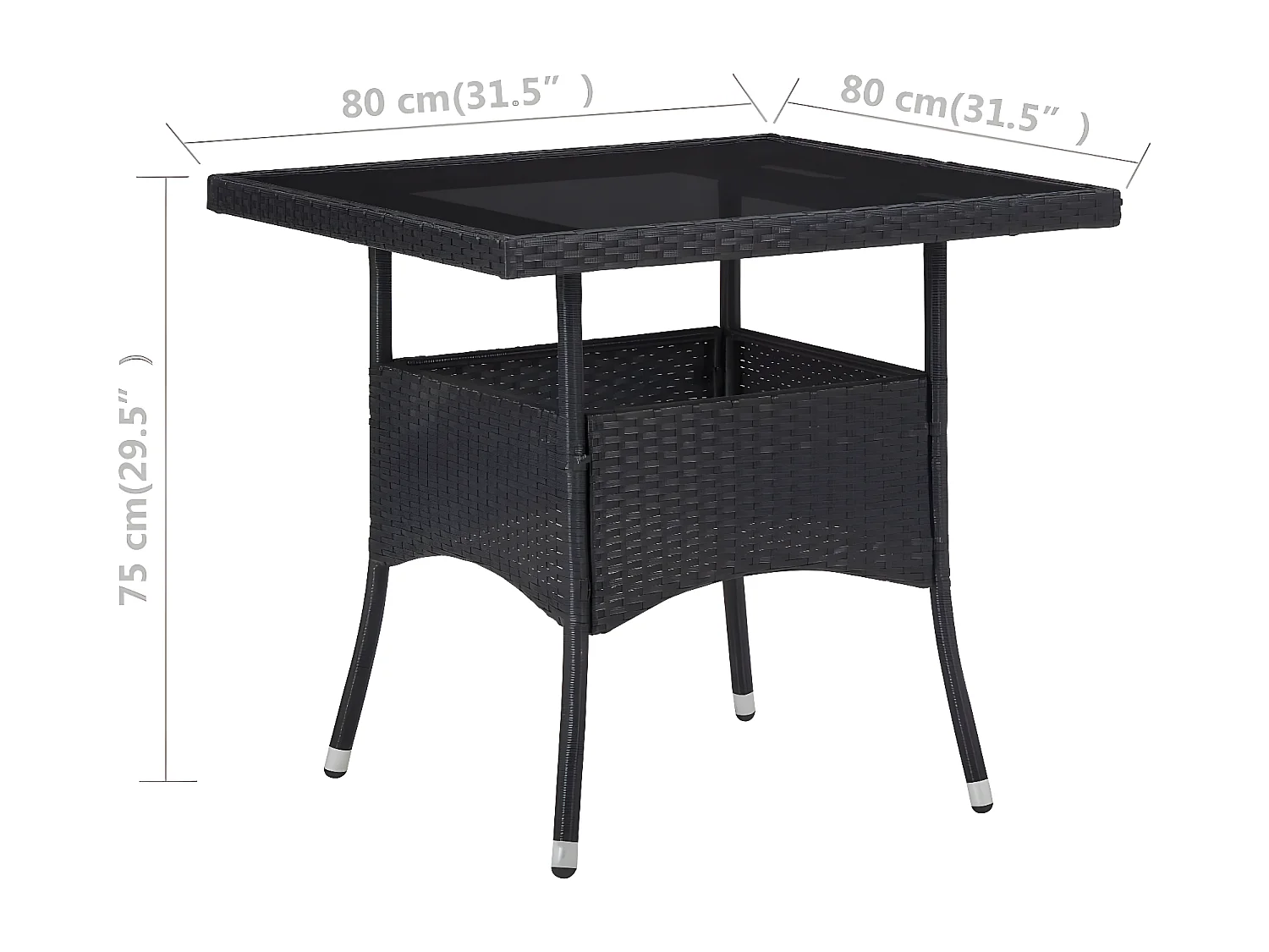 Iver  Table à dîner d'extérieur Noir Résine tressée et verre