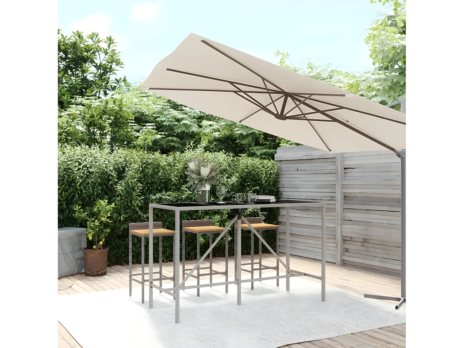 Village Green-Green Ridge  Bartisch mit Glasplatte Grau 180x70x110 cm Poly Rattan