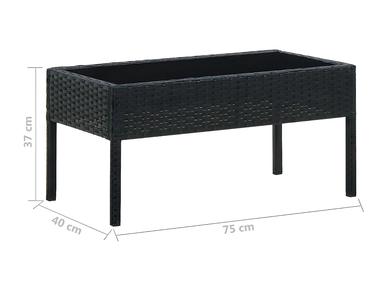 Gabrielle-Hélène  Tavolo da Giardino Nero 75x40x37 cm in Polyrattan