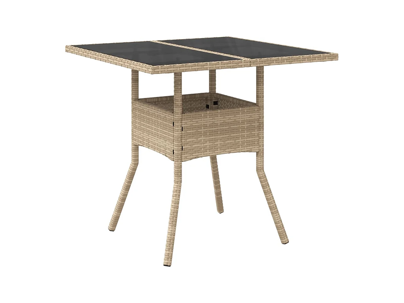Leila Hope  Table de jardin dessus en verre beige 80x80x75cm résine tressée