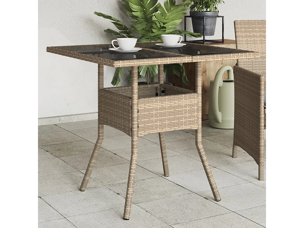 Leila Hope  Tuintafel met glazen blad 80x80x75 cm poly rattan beige