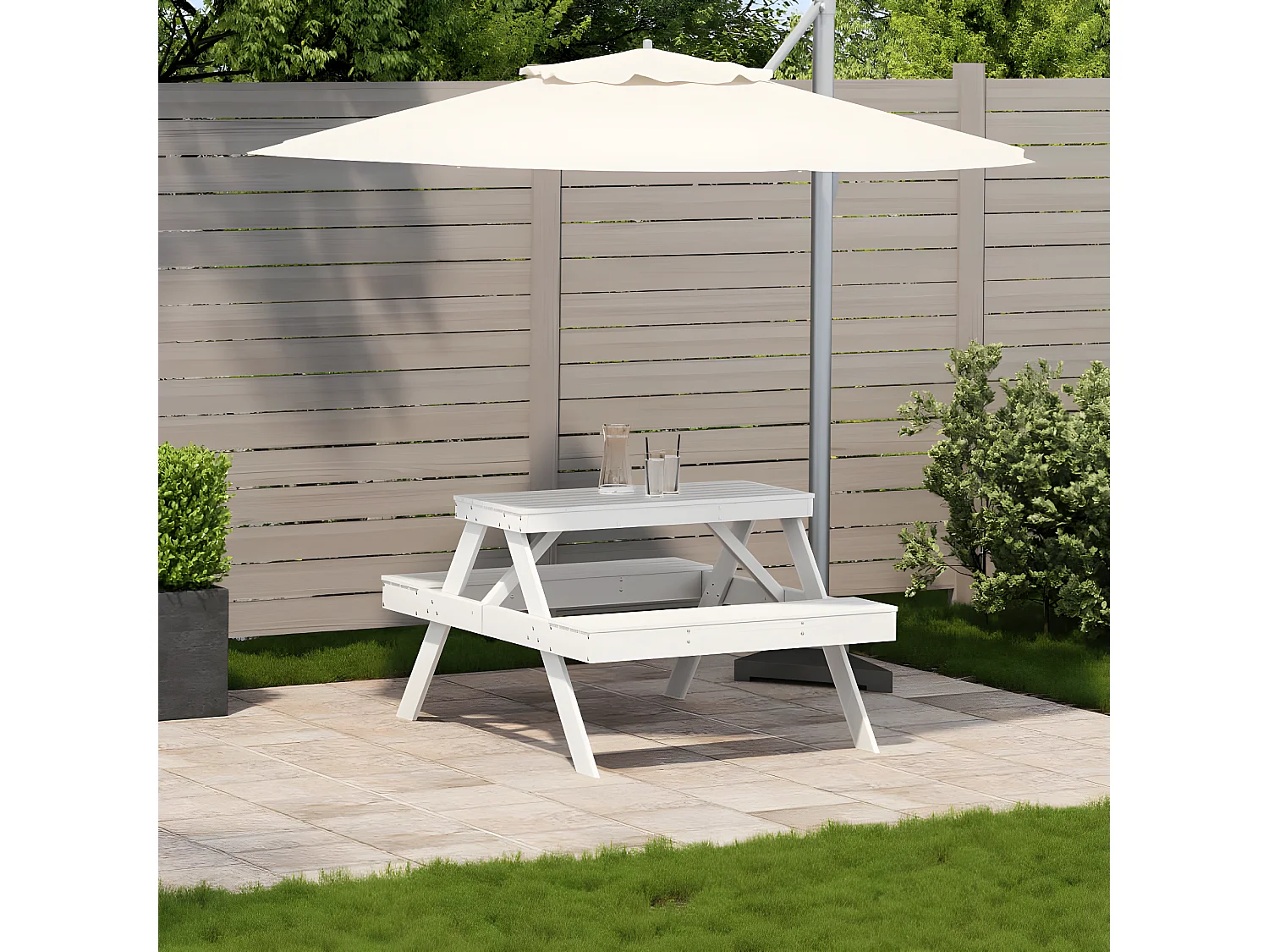 Frekja  Table de pique-nique blanc 105x134x75 cm bois massif de pin