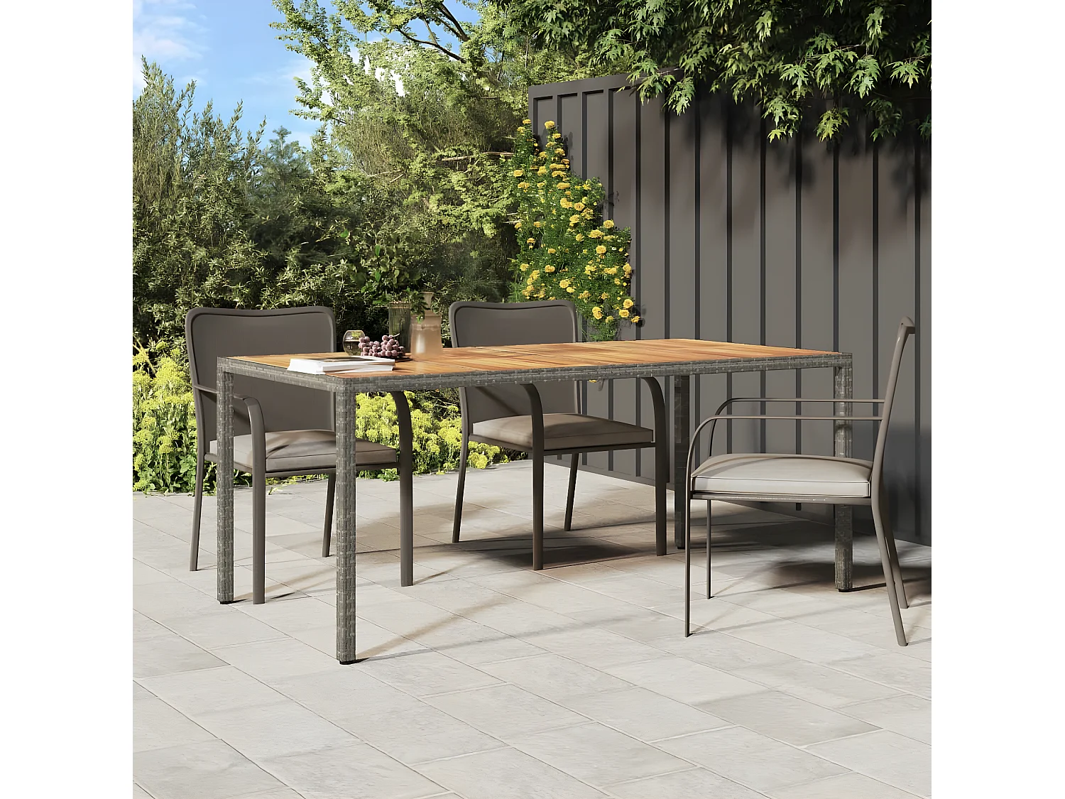 Fryssa  Tuintafel 190x90x75 cm poly rattan en acaciahout grijs