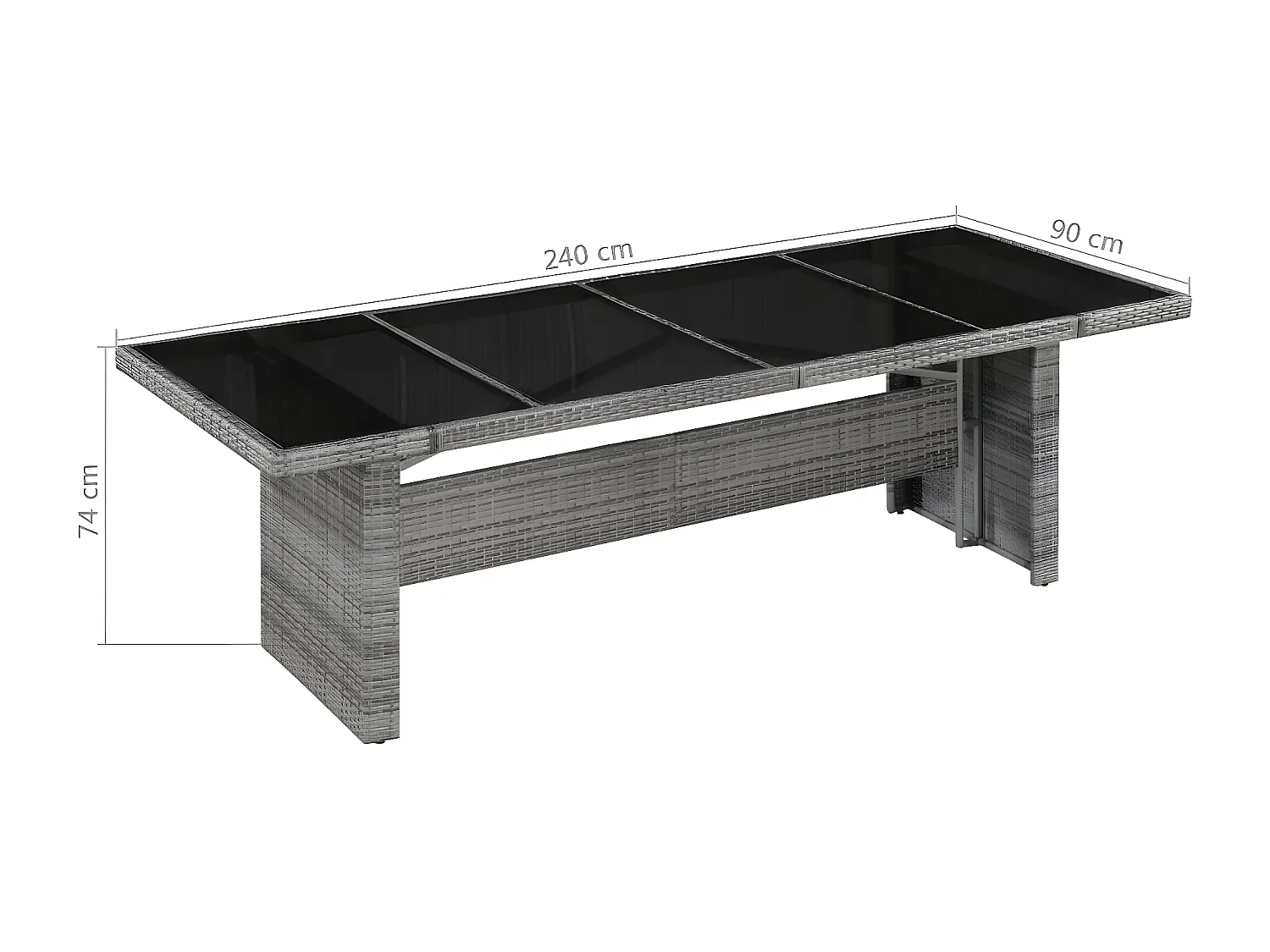 Gryfna  Table de jardin 240x90x74 cm Résine tressée et verre