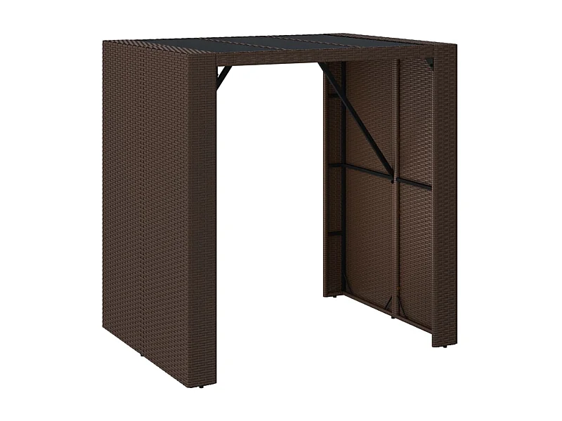 Lou  Table de bar et dessus en verre marron 105x80x110 cm poly rotin