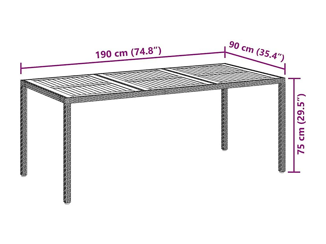 Fryssa  Table de jardin 190x90x75 cm Résine tressée et bois acacia Noir