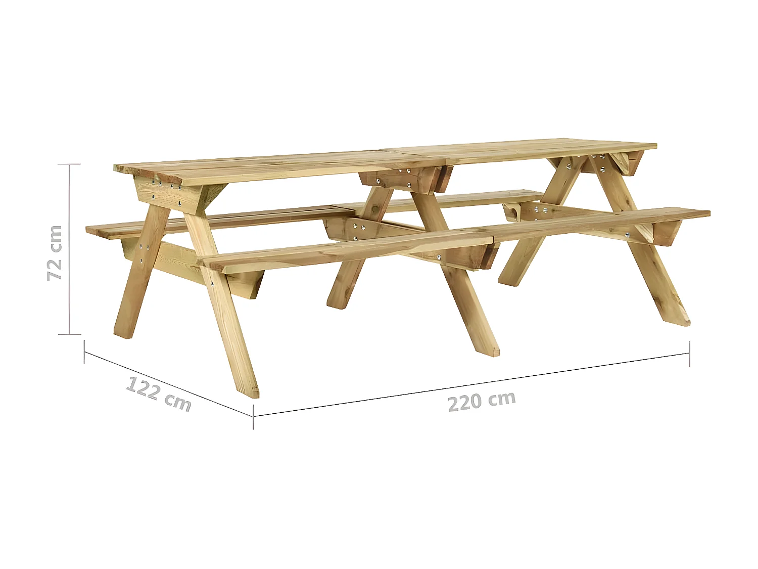 Bernt  Picknicktisch mit Bänken 220x122x72 cm Kiefernholz Imprägniert