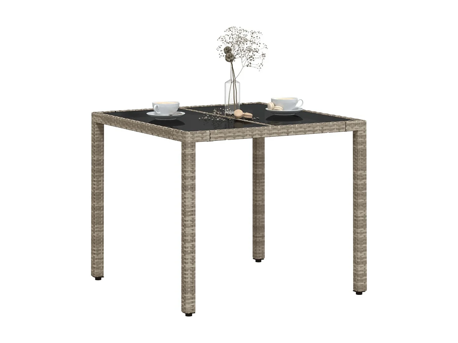 Garden Furniture -  Table de jardin avec dessus en verre gris clair résine tressée