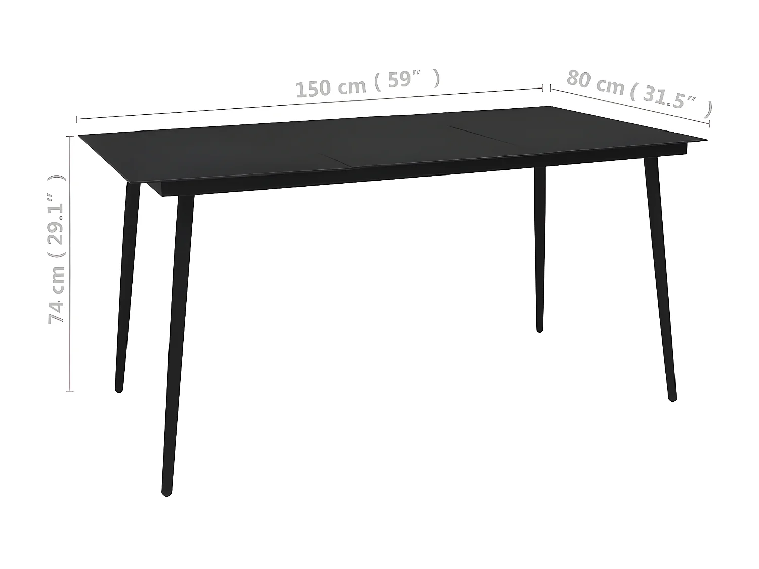 Gudleik  Table à dîner de jardin Noir 150x80x74 cm Acier et verre