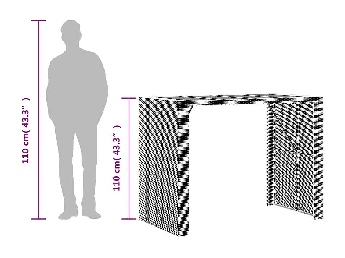 Karaca  Garten-Bartisch mit Holzplatte Grau 145x80x110 cm Polyrattan