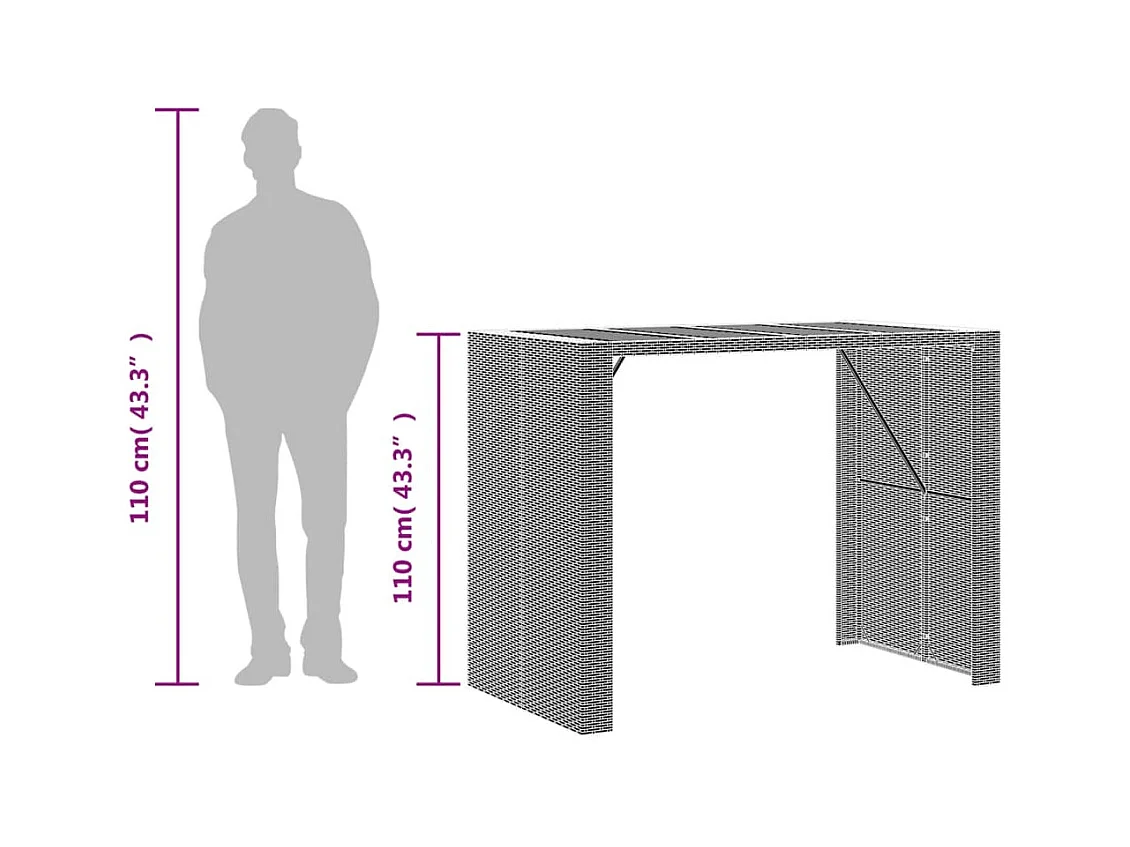 Karaca  Tavolo Bar da Giardino Piano in Acacia 145x80x110 cm Polyrattan