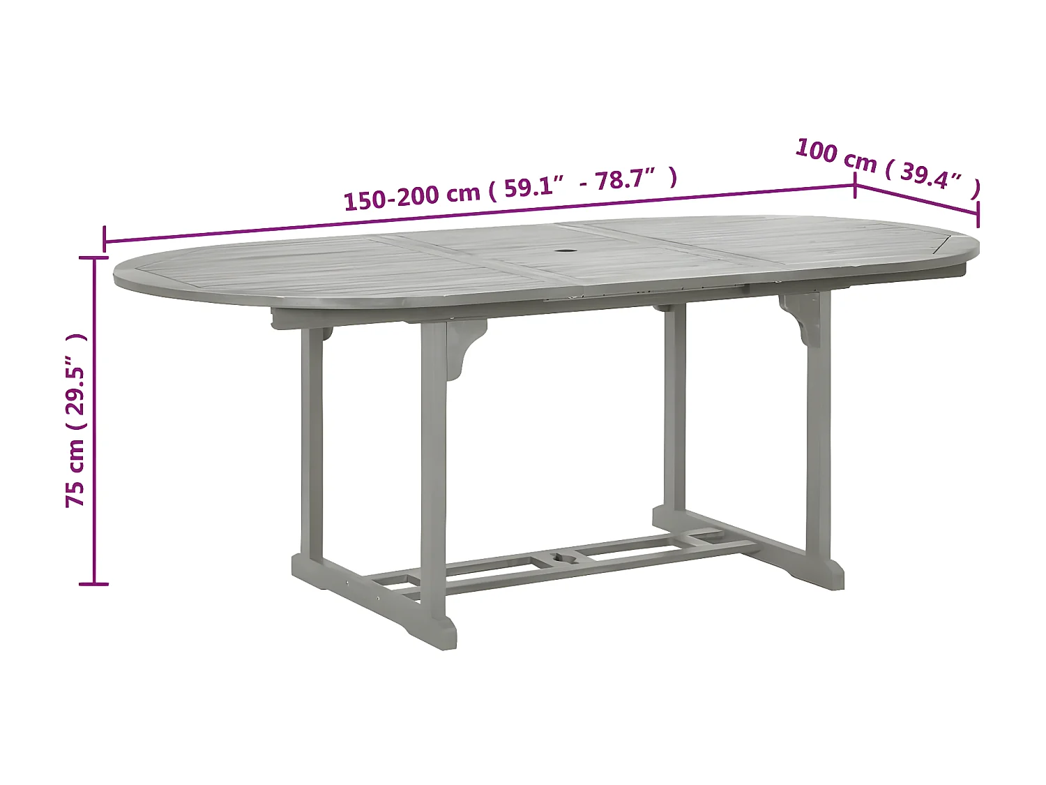 Stokkemarke  Table de jardin Gris 200x100x75 cm Bois d'acacia massif
