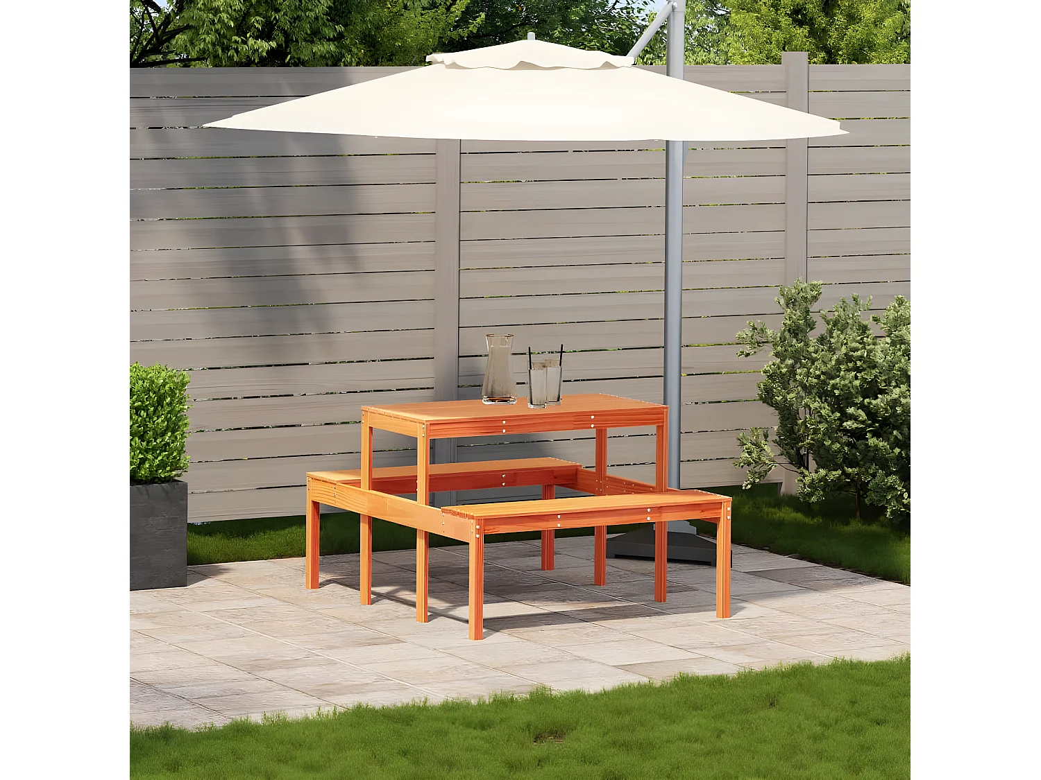 Horrin  Table de pique-nique cire marron 110x134x75 cm bois massif pin