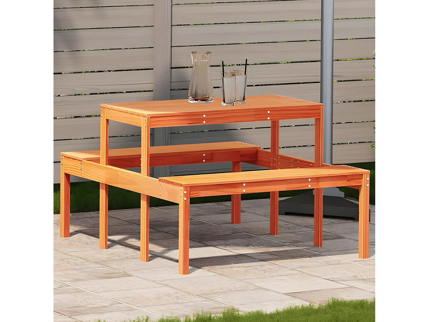 Horrin  Table de pique-nique cire marron 110x134x75 cm bois massif pin