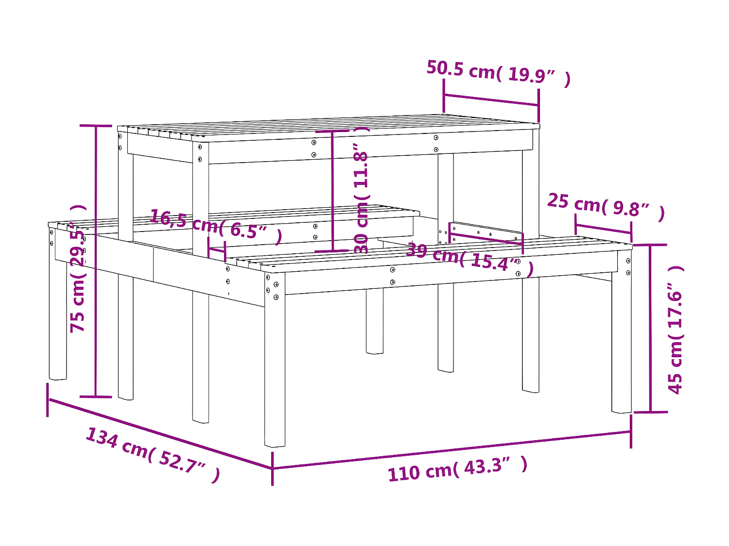 Horrin  Table de pique-nique cire marron 110x134x75 cm bois massif pin