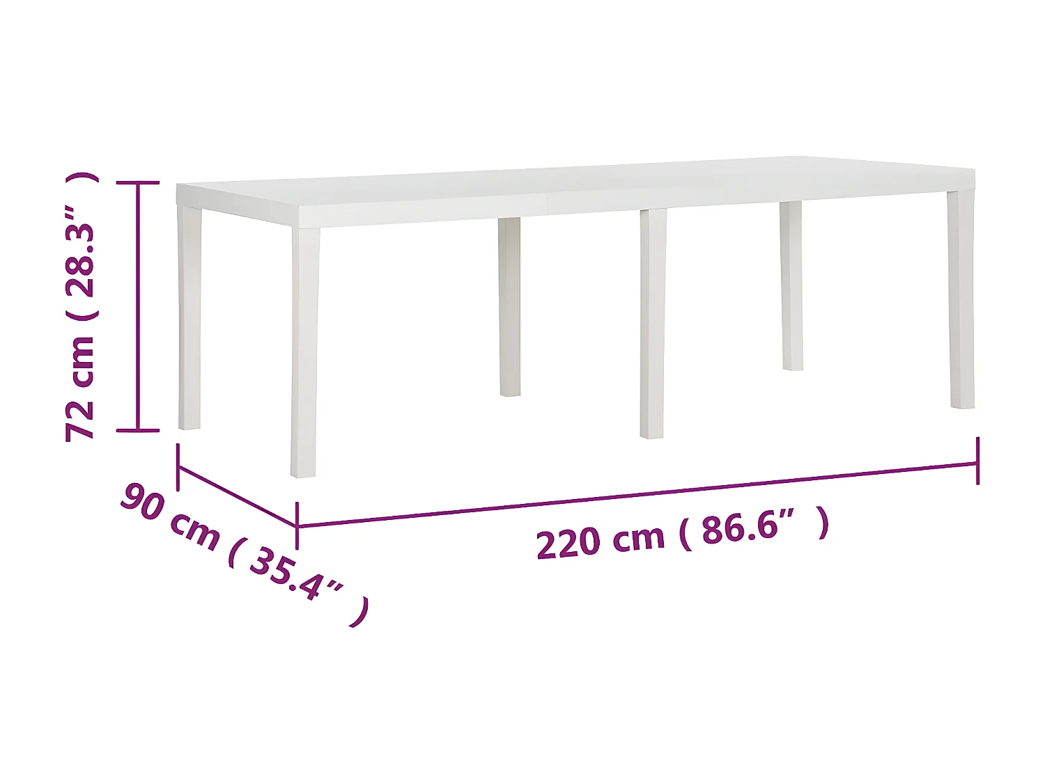 Mitchell Ray  Tavolo da Giardino 220x90x72 cm in PP Bianco