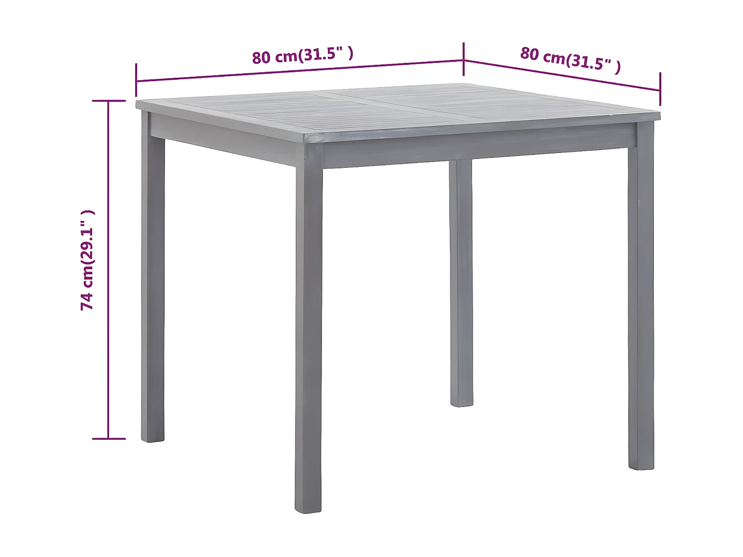 Daniel-Claude  Gartentisch Grau 80x80x74 cm Massivholz Akazie