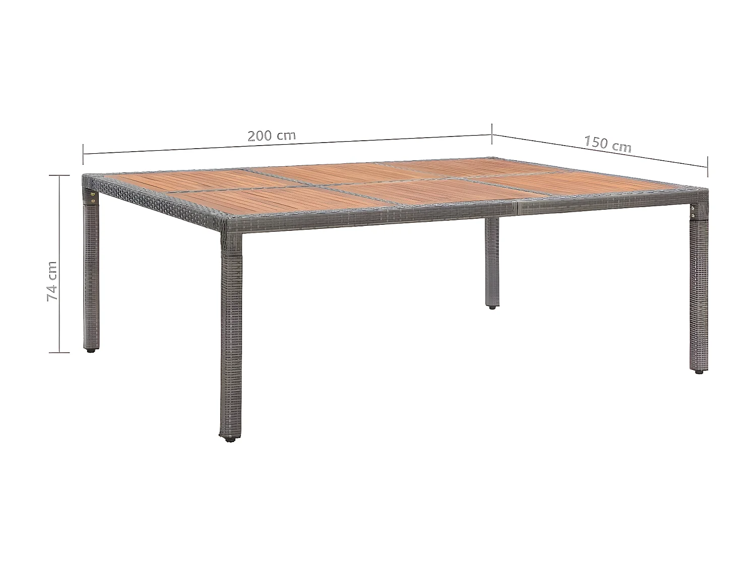 Sophie-Honorée  Table de jardin Gris 200x150x74 cm Résine tressée et acacia