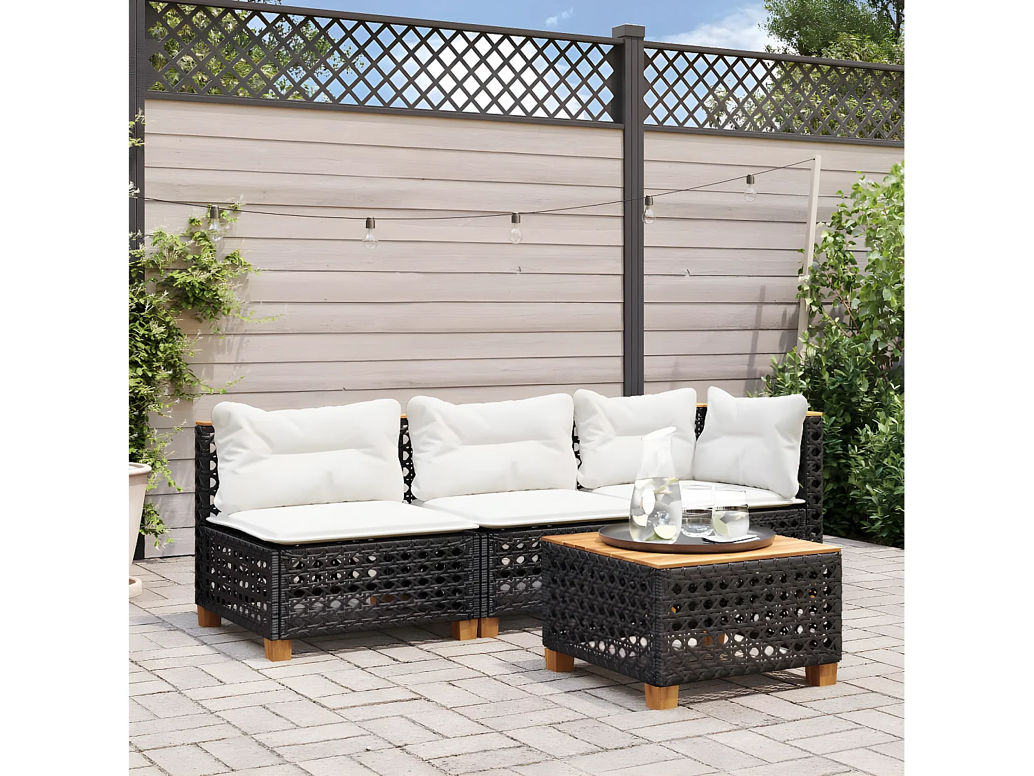 Cirlon  Table de jardin noir 55x55x36 cm résine tressée et bois acacia