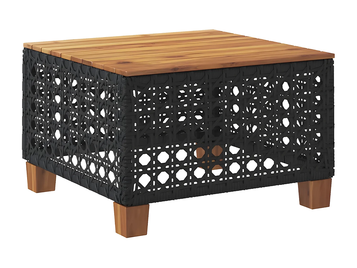 Cirlon  Table de jardin noir 55x55x36 cm résine tressée et bois acacia