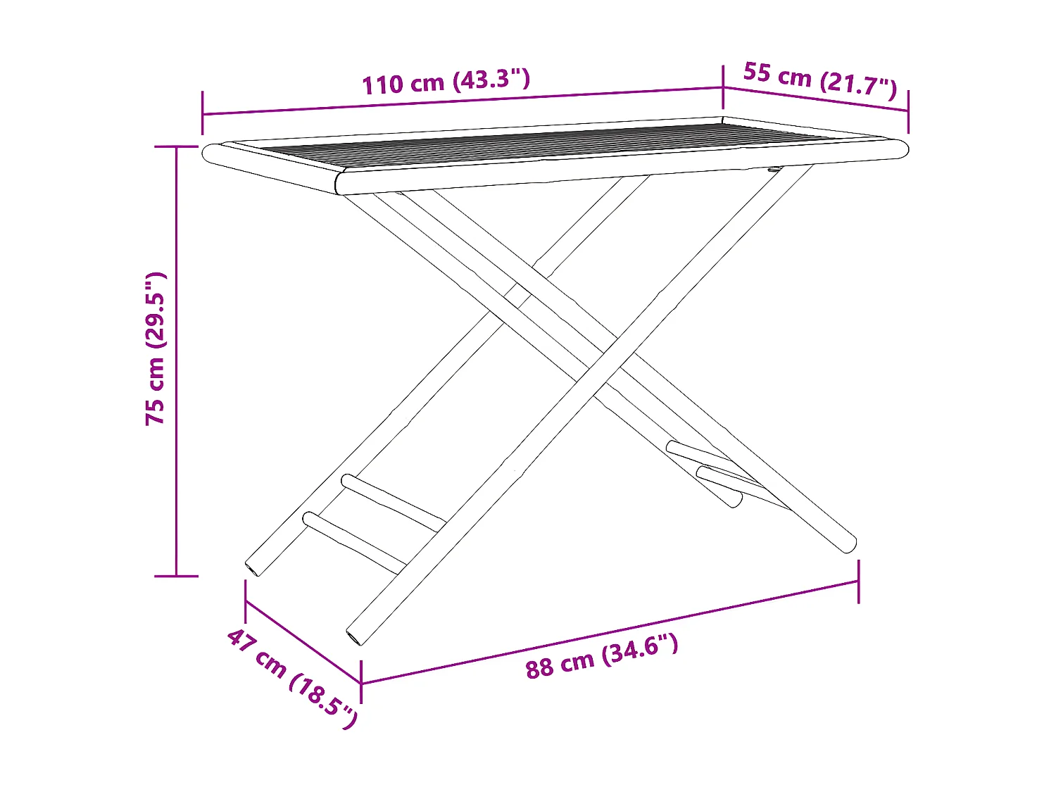 Garden Furniture -  Mesa de jardín plegable de bambú 110x55x75 cm