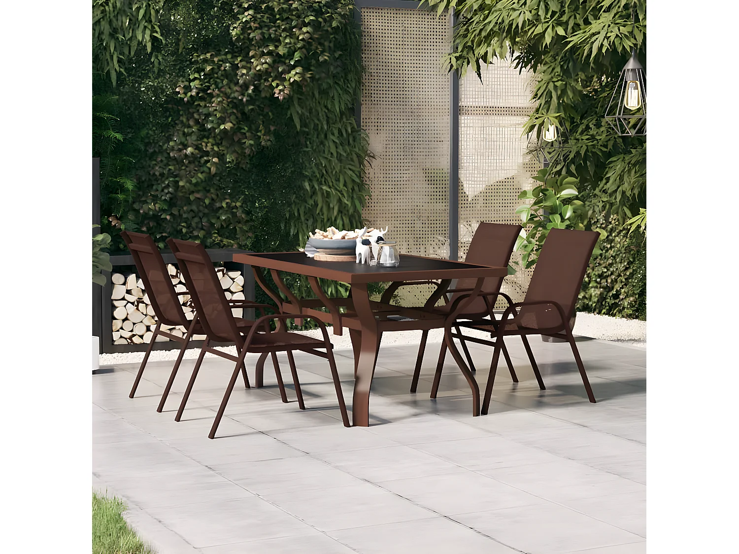 Eline  Table de jardin Marron et noir 140x70x70 cm Acier et verre