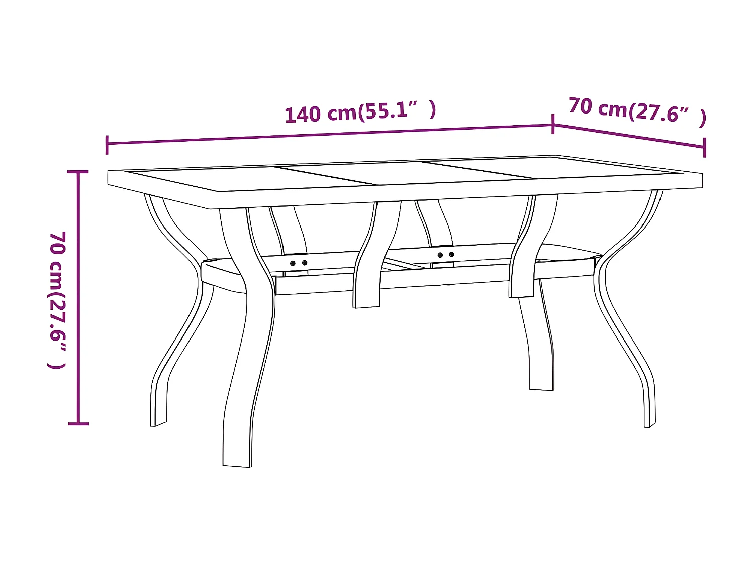 Eline  Table de jardin Marron et noir 140x70x70 cm Acier et verre