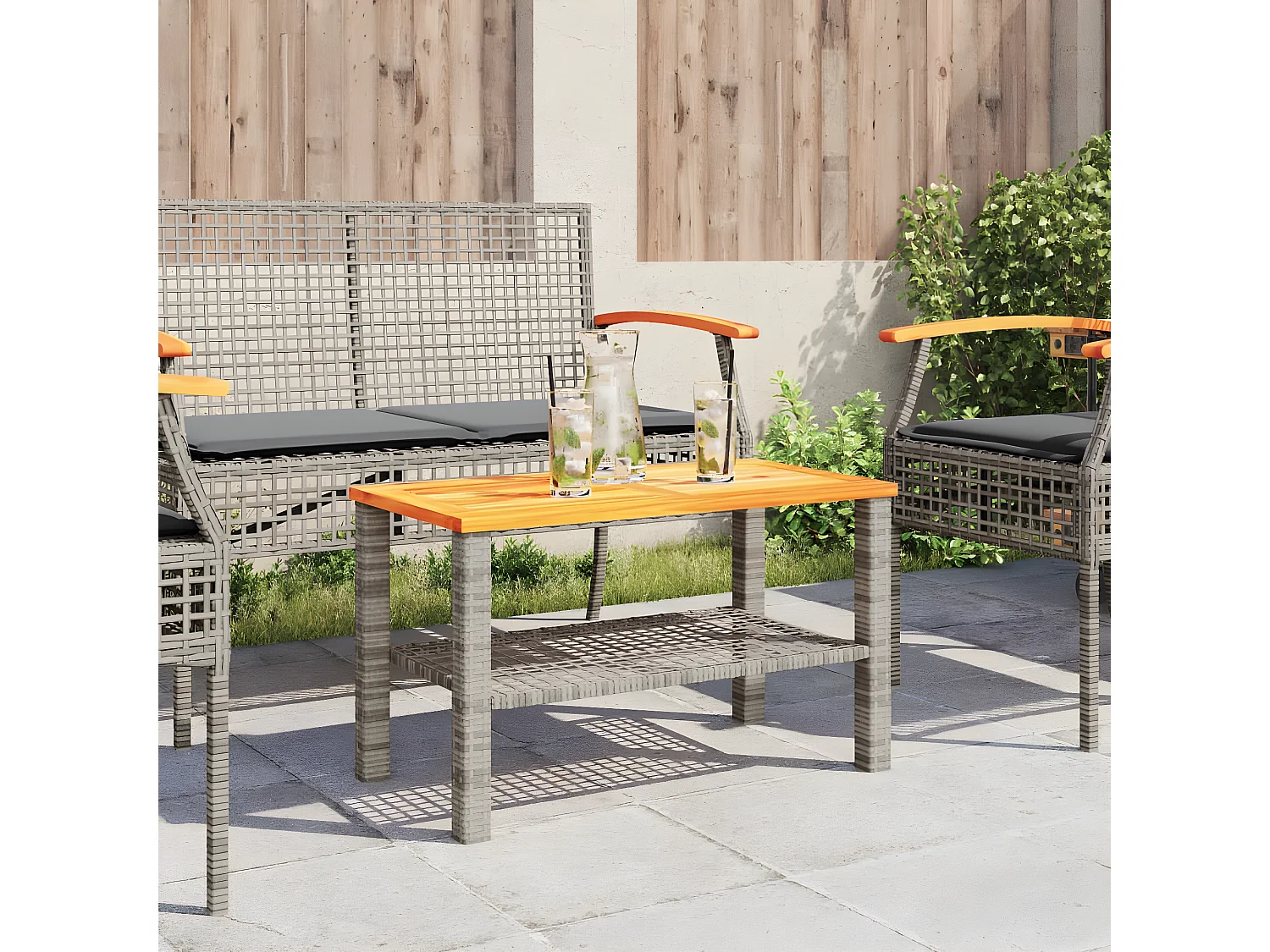 Centreville  Table de jardin gris 70x38x42 cm résine tressée et bois acacia