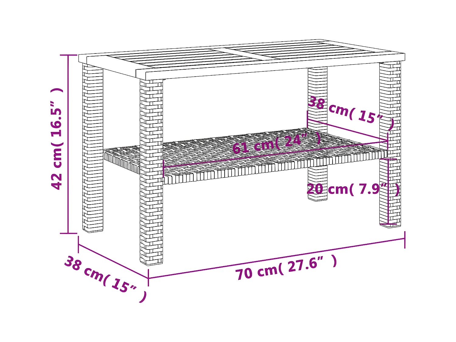 Centreville  Gartentisch Grau 70x38x42 cm Poly Rattan Akazienholz