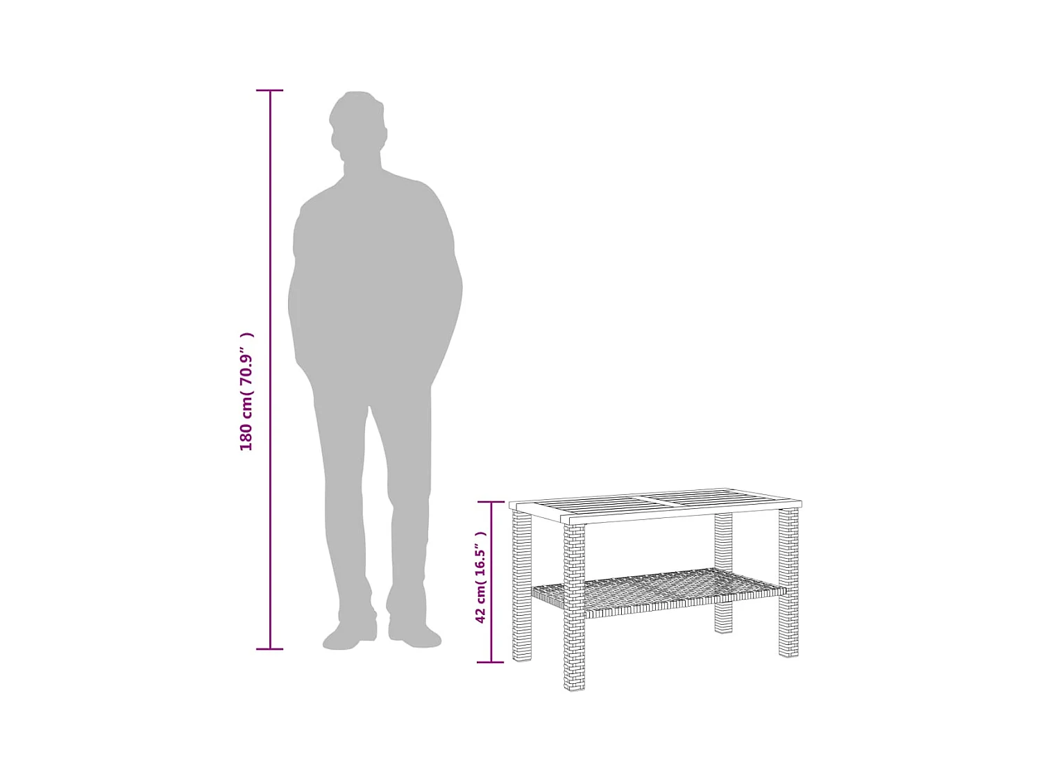 Centreville  Gartentisch Grau 70x38x42 cm Poly Rattan Akazienholz