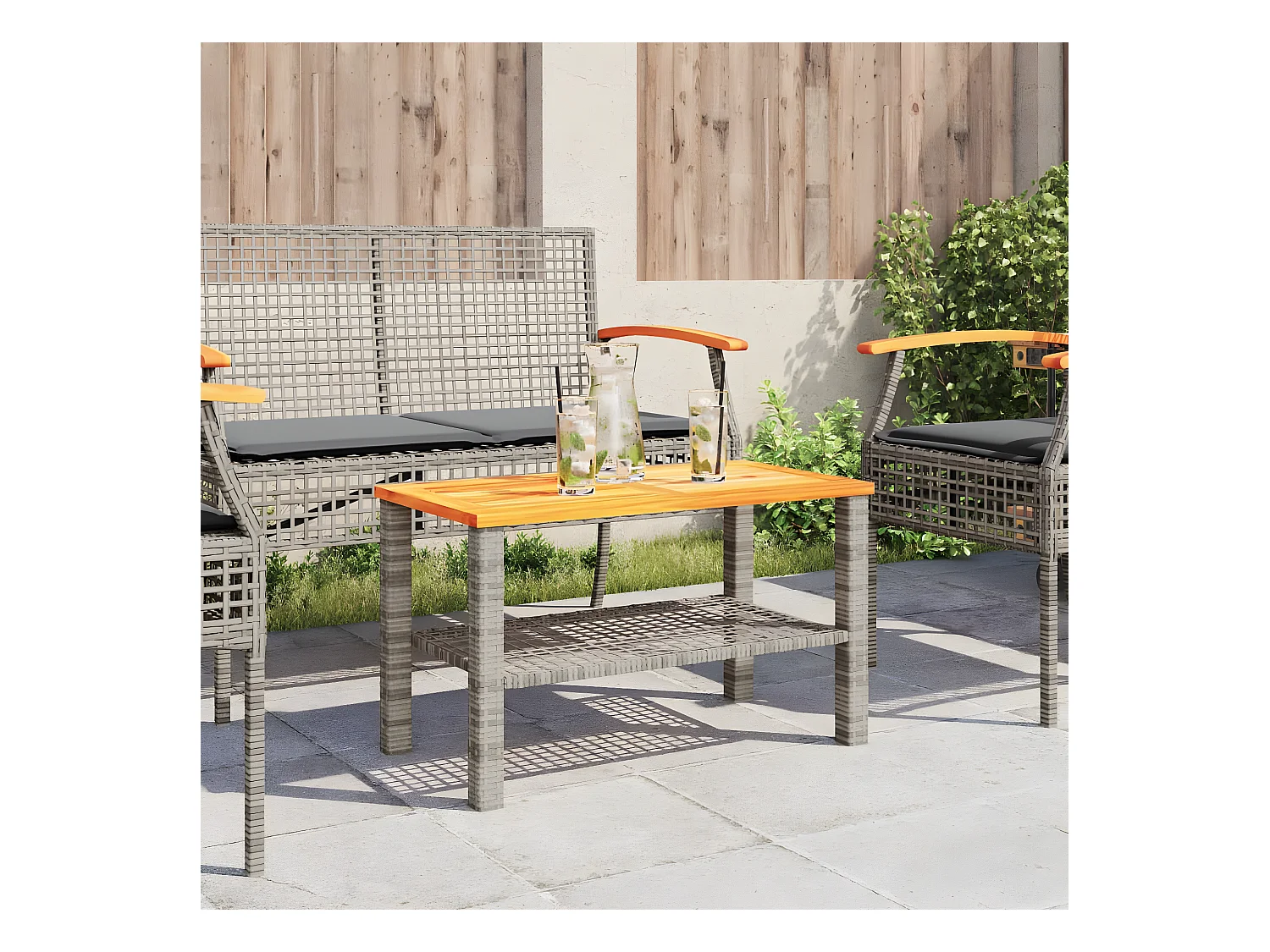 Centreville  Gartentisch Grau 70x38x42 cm Poly Rattan Akazienholz