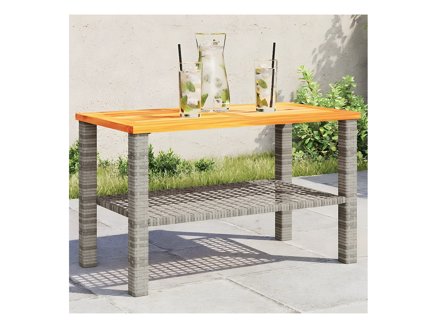 Centreville  Gartentisch Grau 70x38x42 cm Poly Rattan Akazienholz